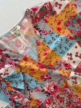 Umgee Ruffle Blouse Women's Small Patchwork Multicolor Paisley Boho Top